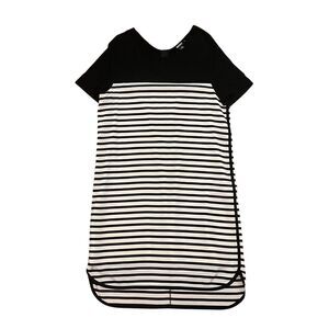 DONNA KARAN NEW YORK DKNY Blue White Striped High Low Silk Midi Dress Sz M